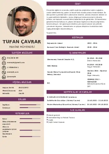 Makine Mühendisi Cv Örnekleri cv indir